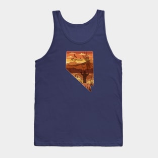 Nevada Mountain Fly Fishing State Map Art Tank Top